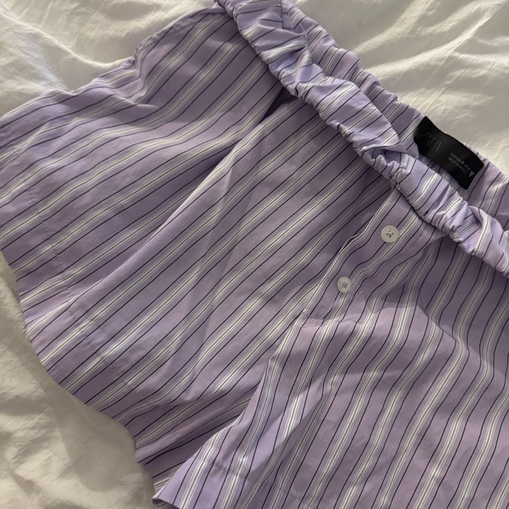 Zara High Waist Purple Striped Shorts